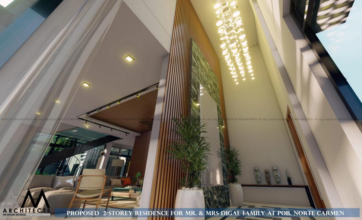 Double-height entry with chandelier