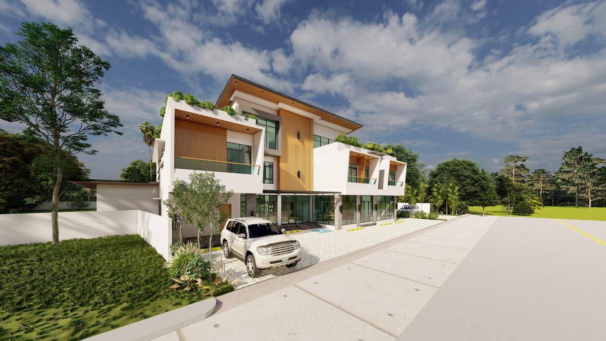 Building entrance and timber-clad feature bay