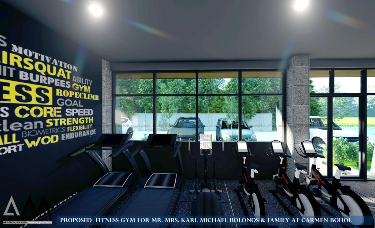 Treadmills and exercise bikes beside the windows