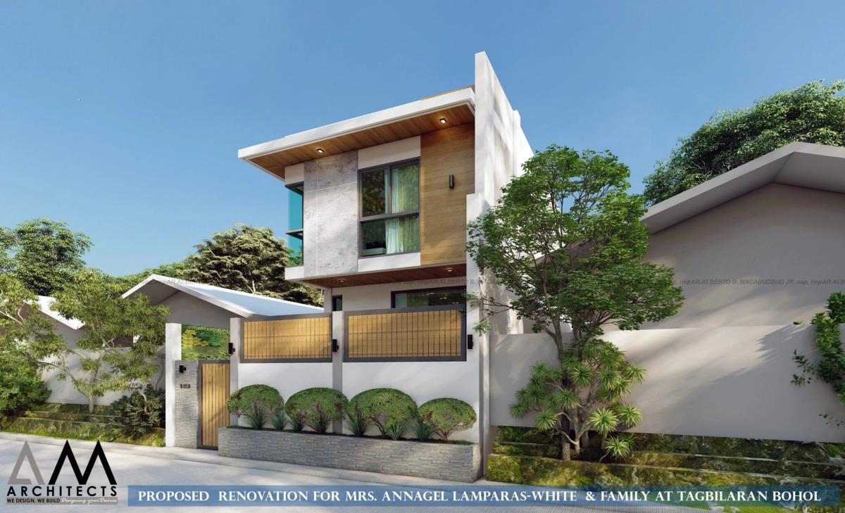 Side view of the renovated house and neighbouring roofs