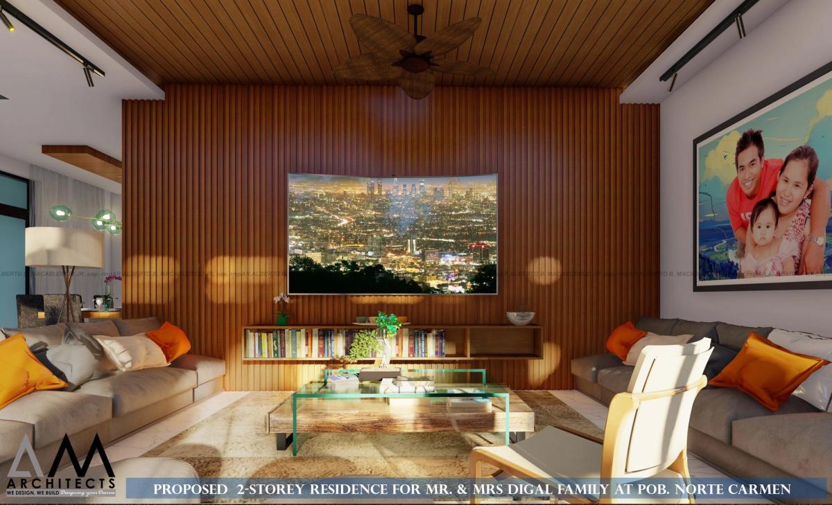 Living area with timber feature wall