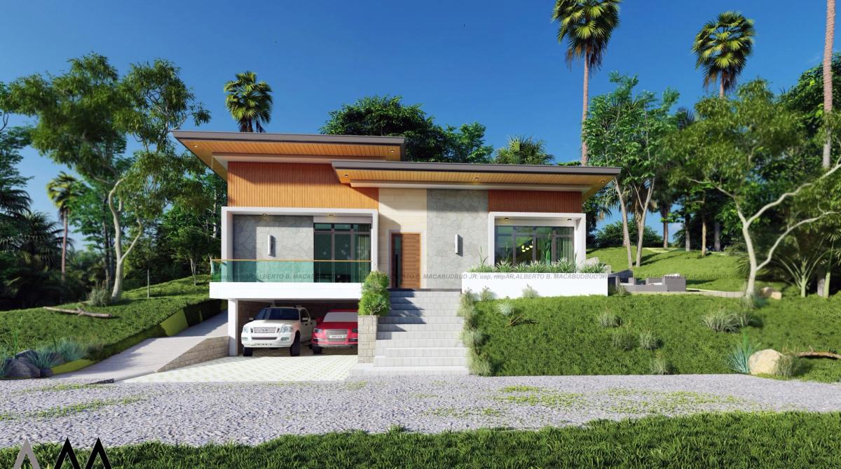 Single-storey hillside residence with basement garage in Tagbilaran City