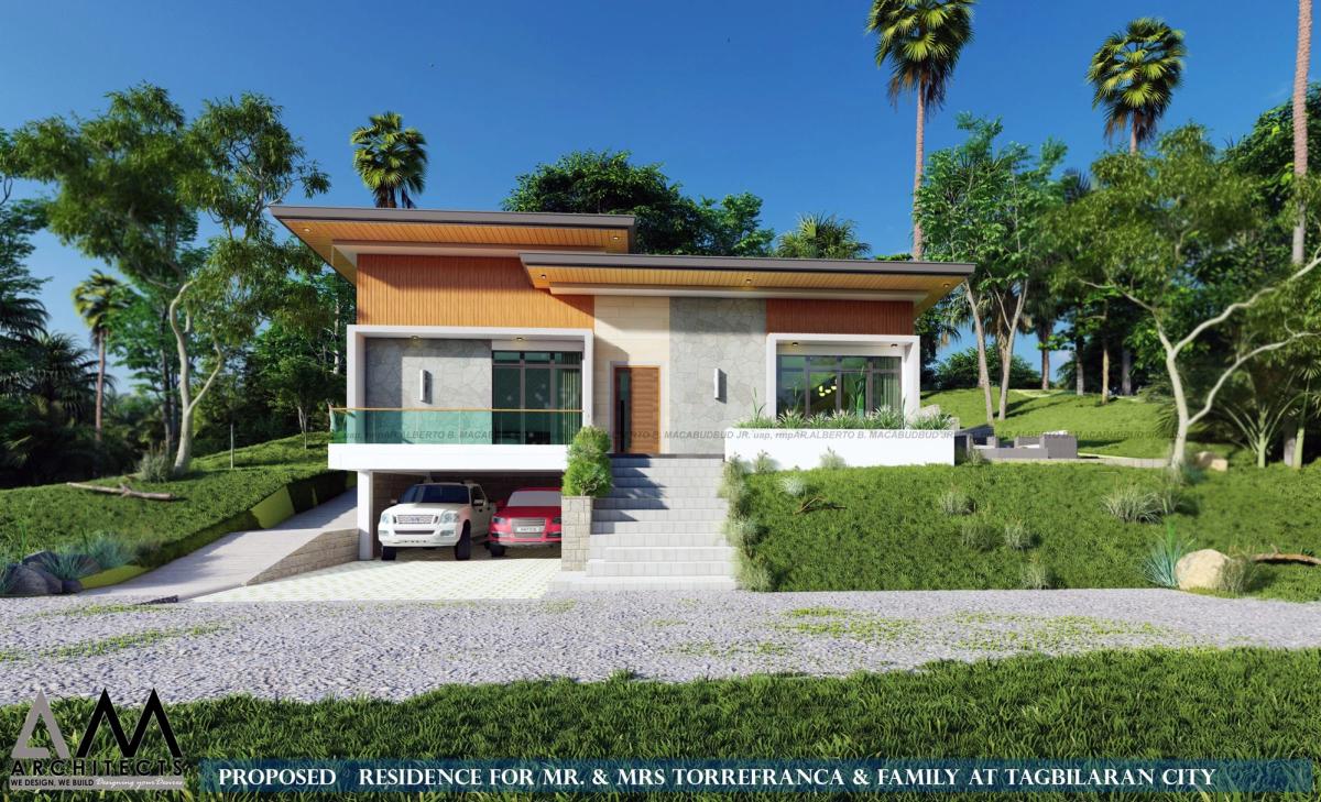 Single-storey hillside residence with basement garage in Tagbilaran City