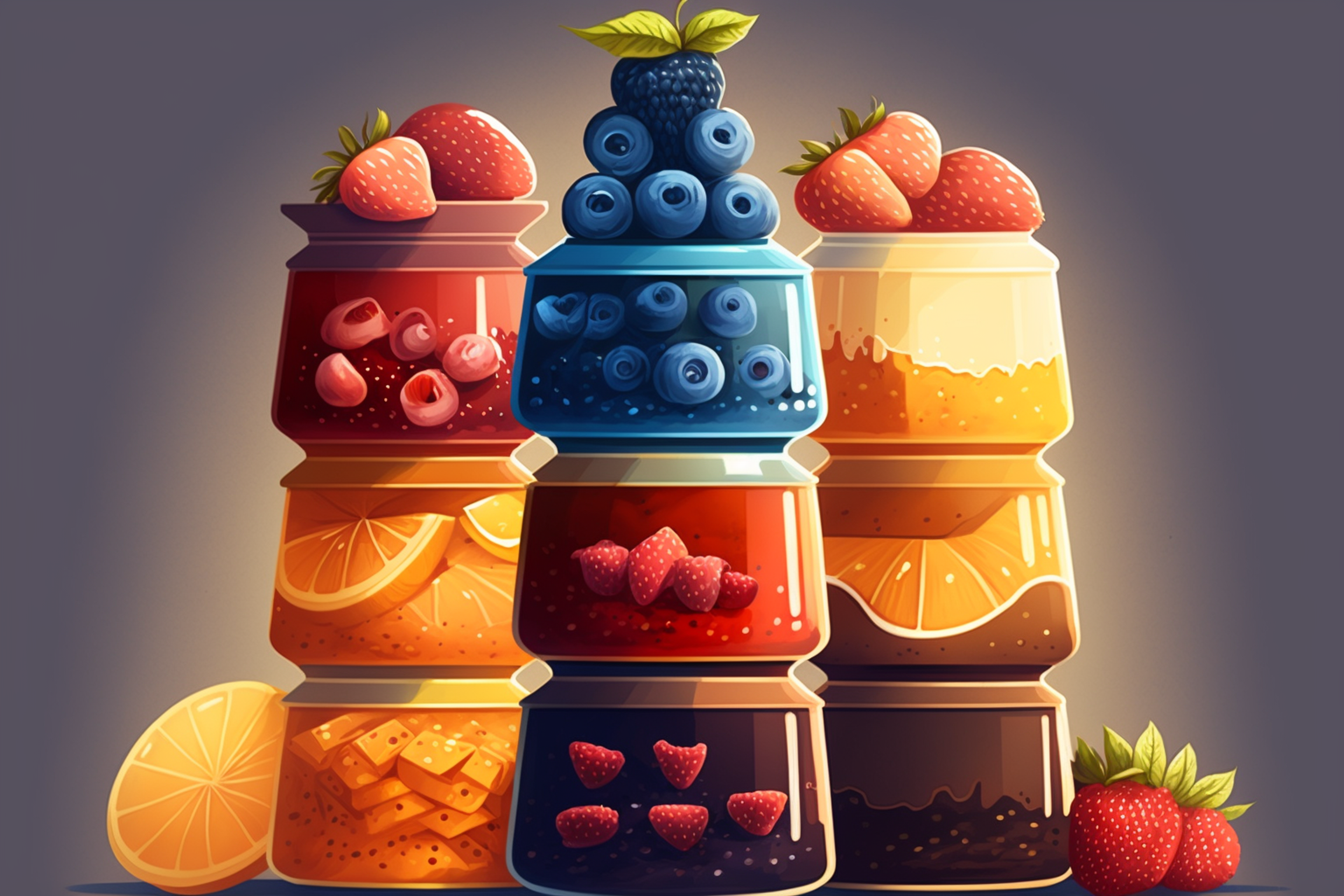 different types of jam stacked on top of eachother