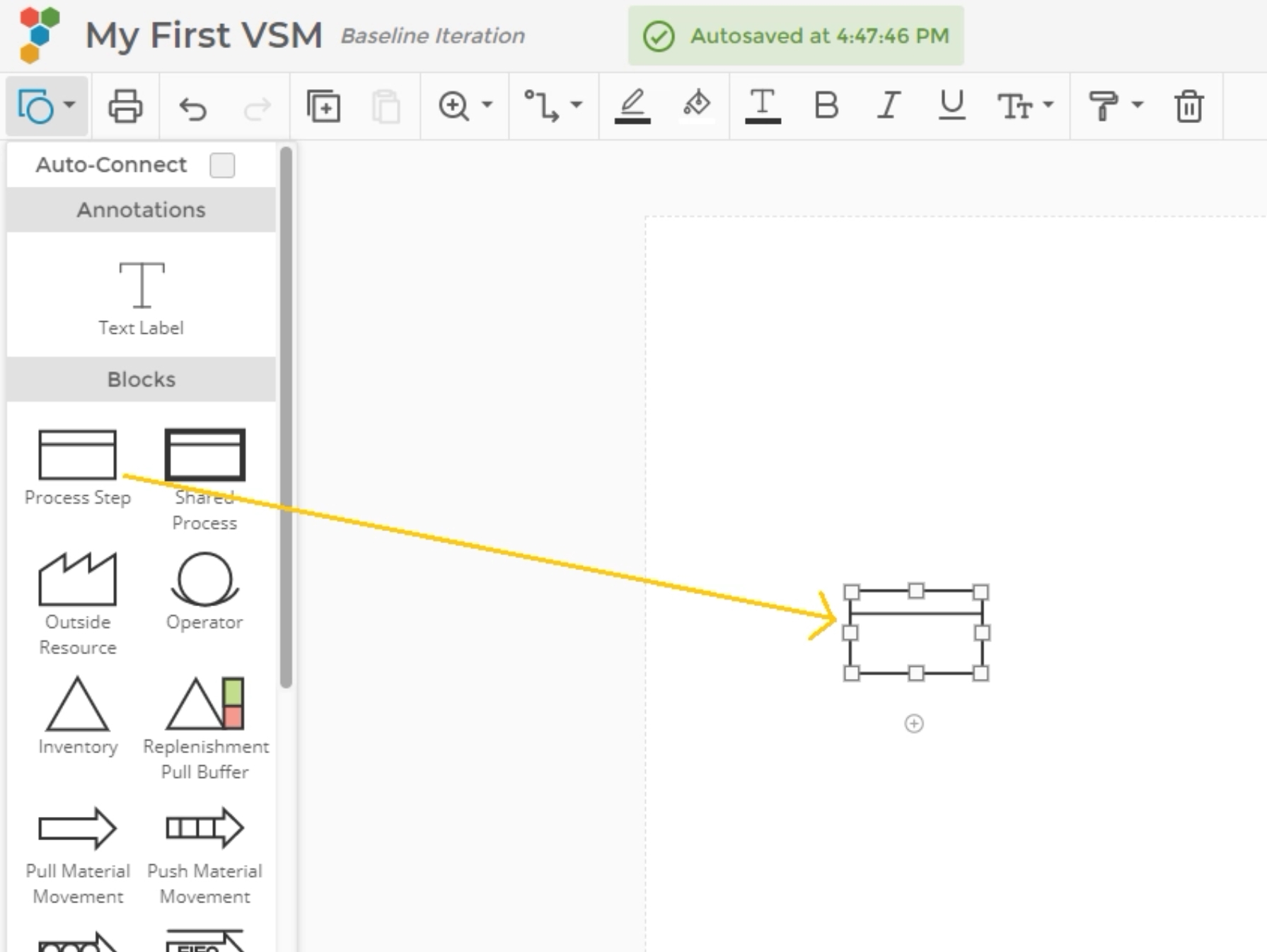 Value stream map drag out icon.