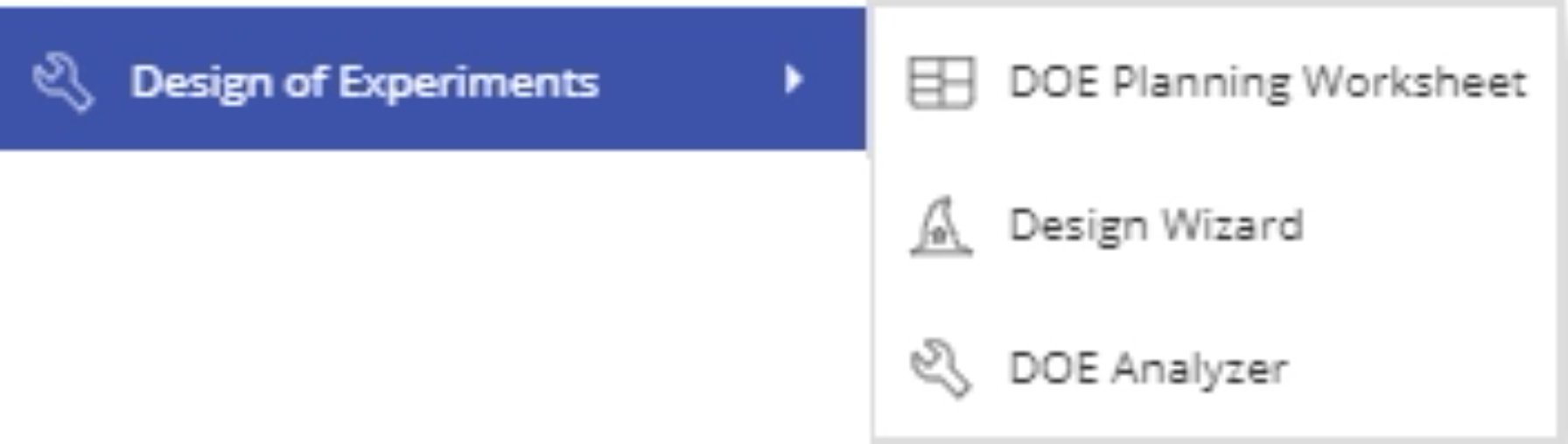 Design of Experiments Tool Menu