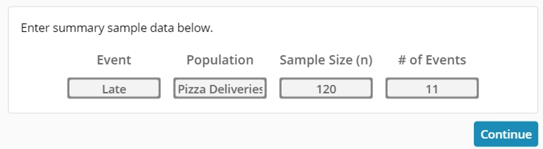 Pop up to enter summary sample data.
