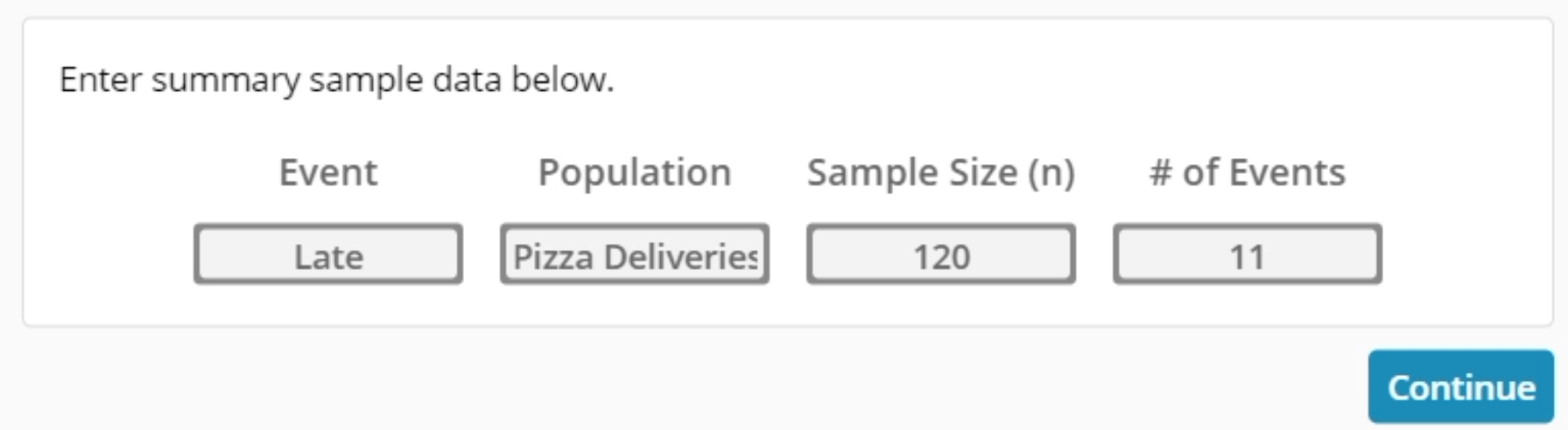 Pop up to enter summary sample data.