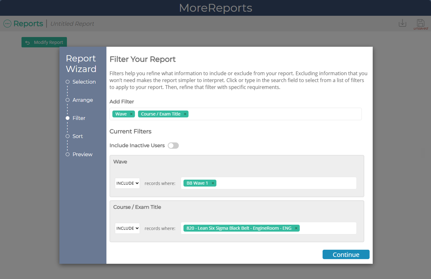 Add Filters to your MoreReport with Report Wizard