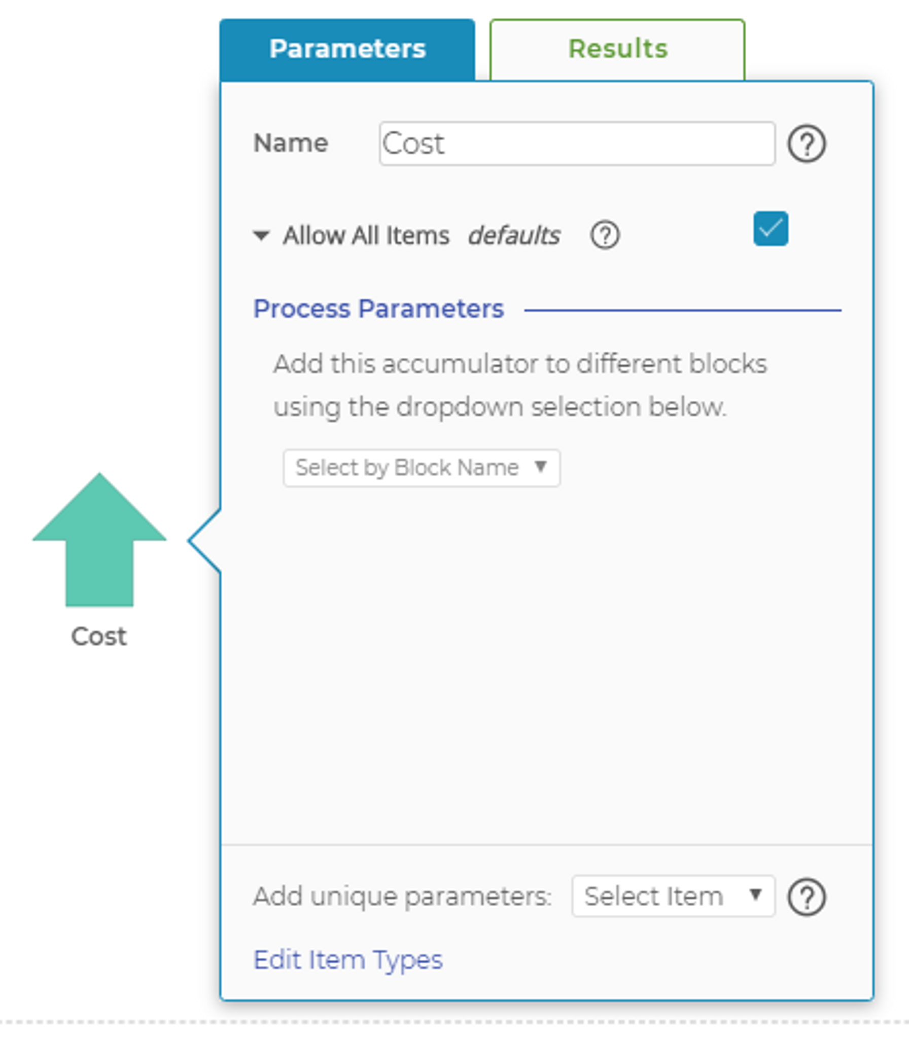 Accumulator Block Parameters for Item Cost