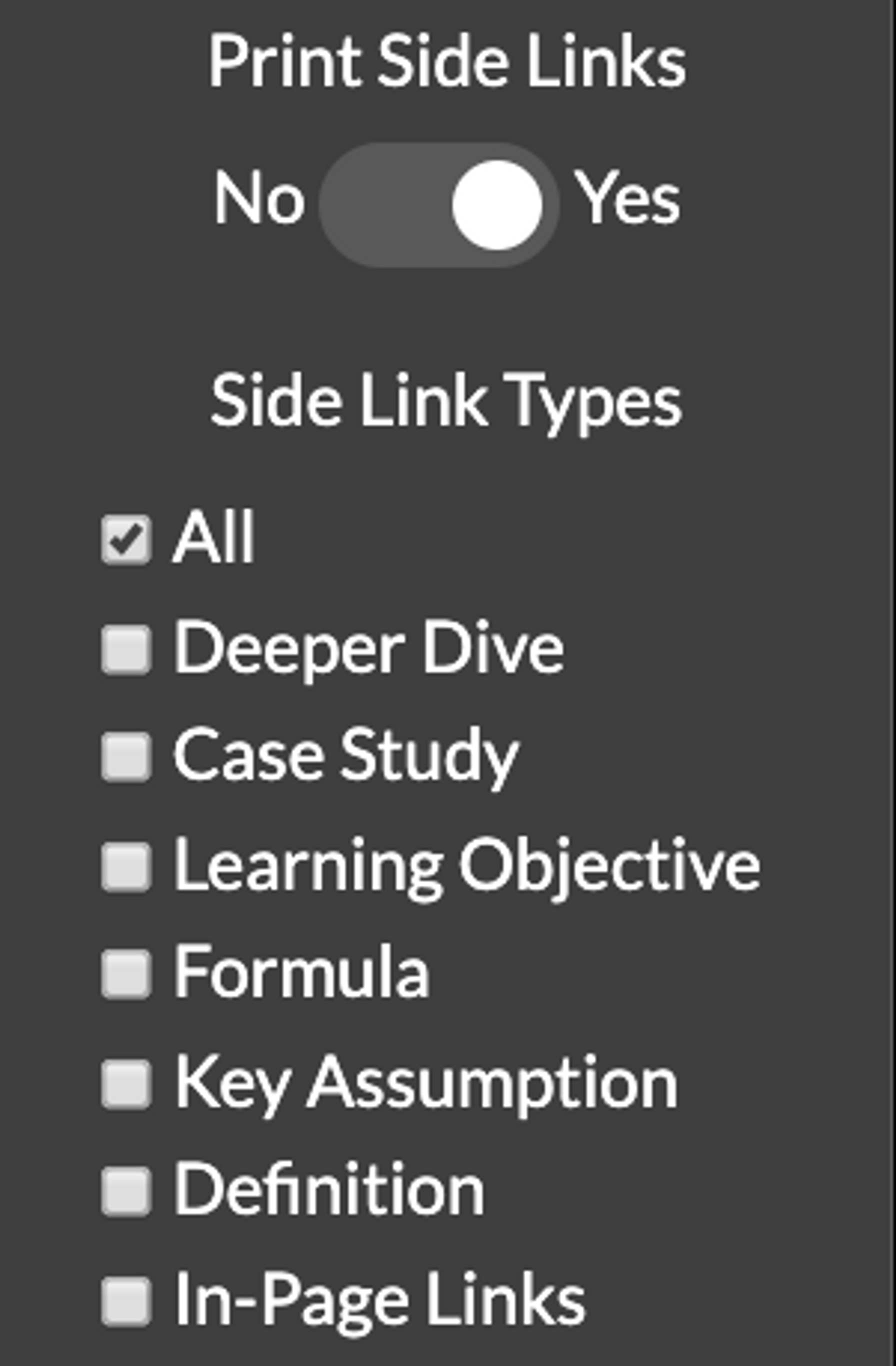 selecting which side links to print