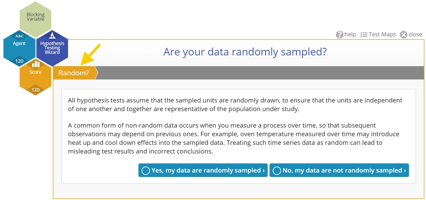 Pop-up asking if data is randomly sampled.