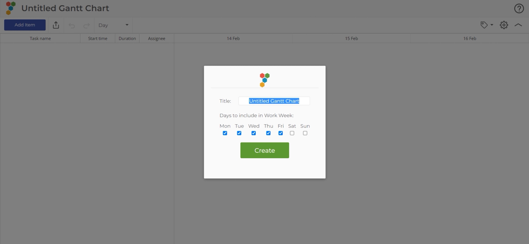 Gantt chart start up menu.