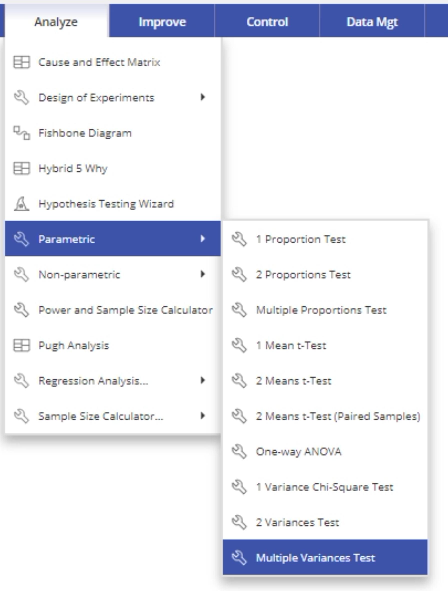 Multiple variances menu