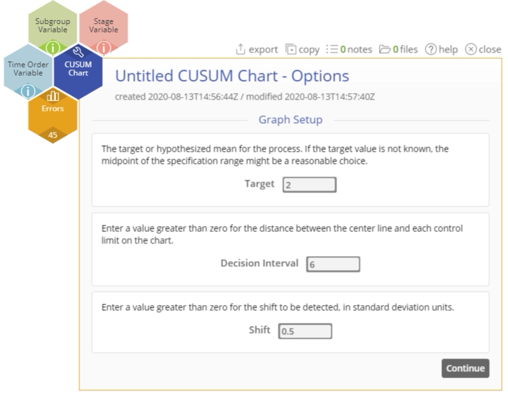 CUSUM Chart Options Example
