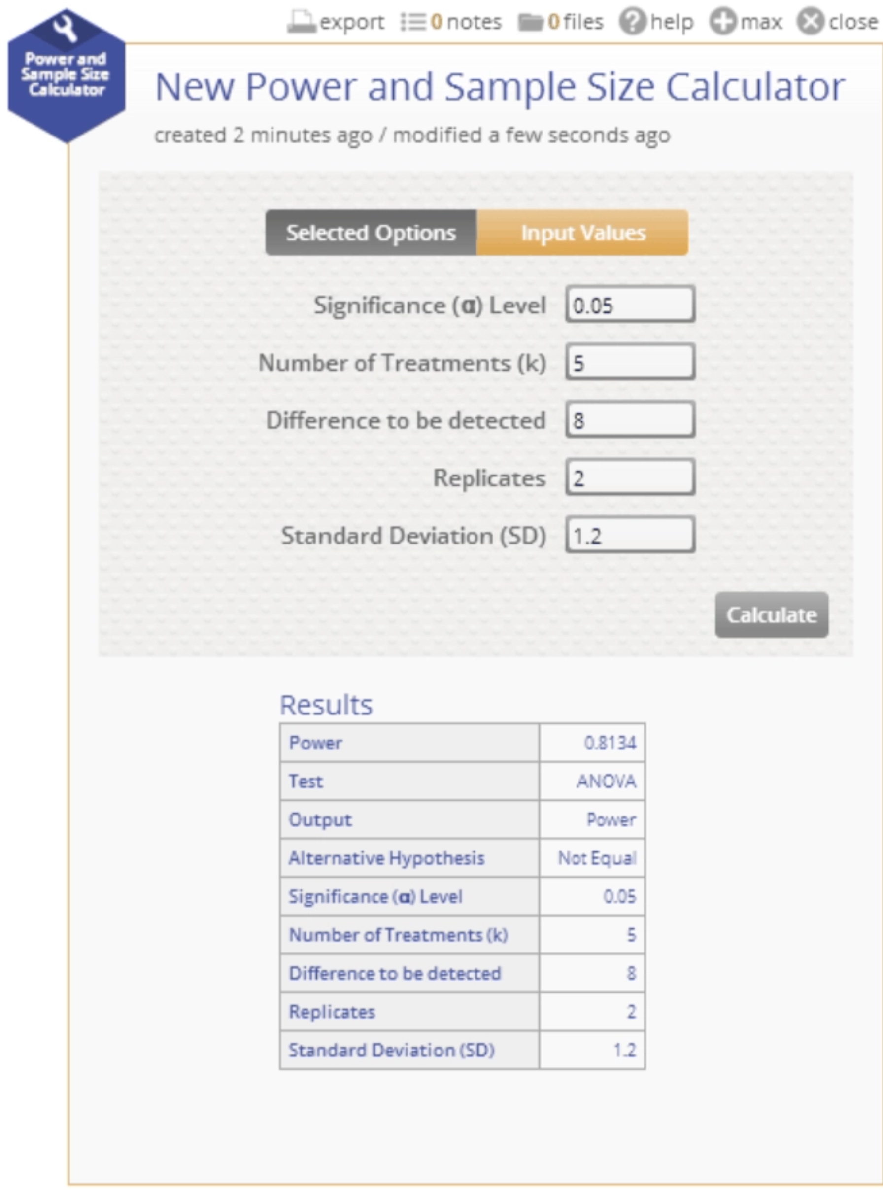 Power and size output calculator.