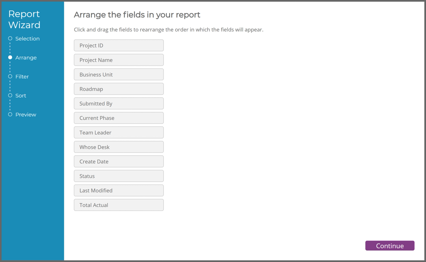 Arranging fields in TRACtion Report