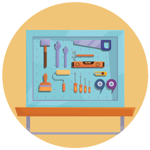 Icon of a tool bench representing 5S organization