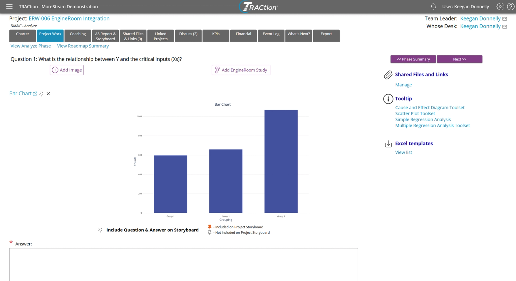 A TRACtion question with an EngineRoom bar chart visible.