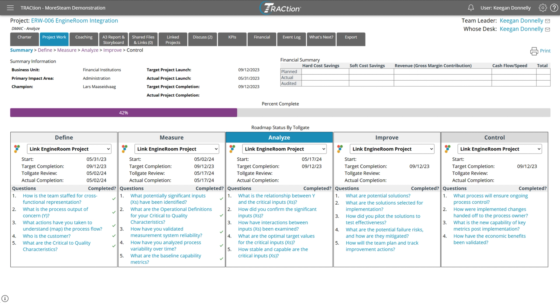Project Work page without any EngineRoom projects linked