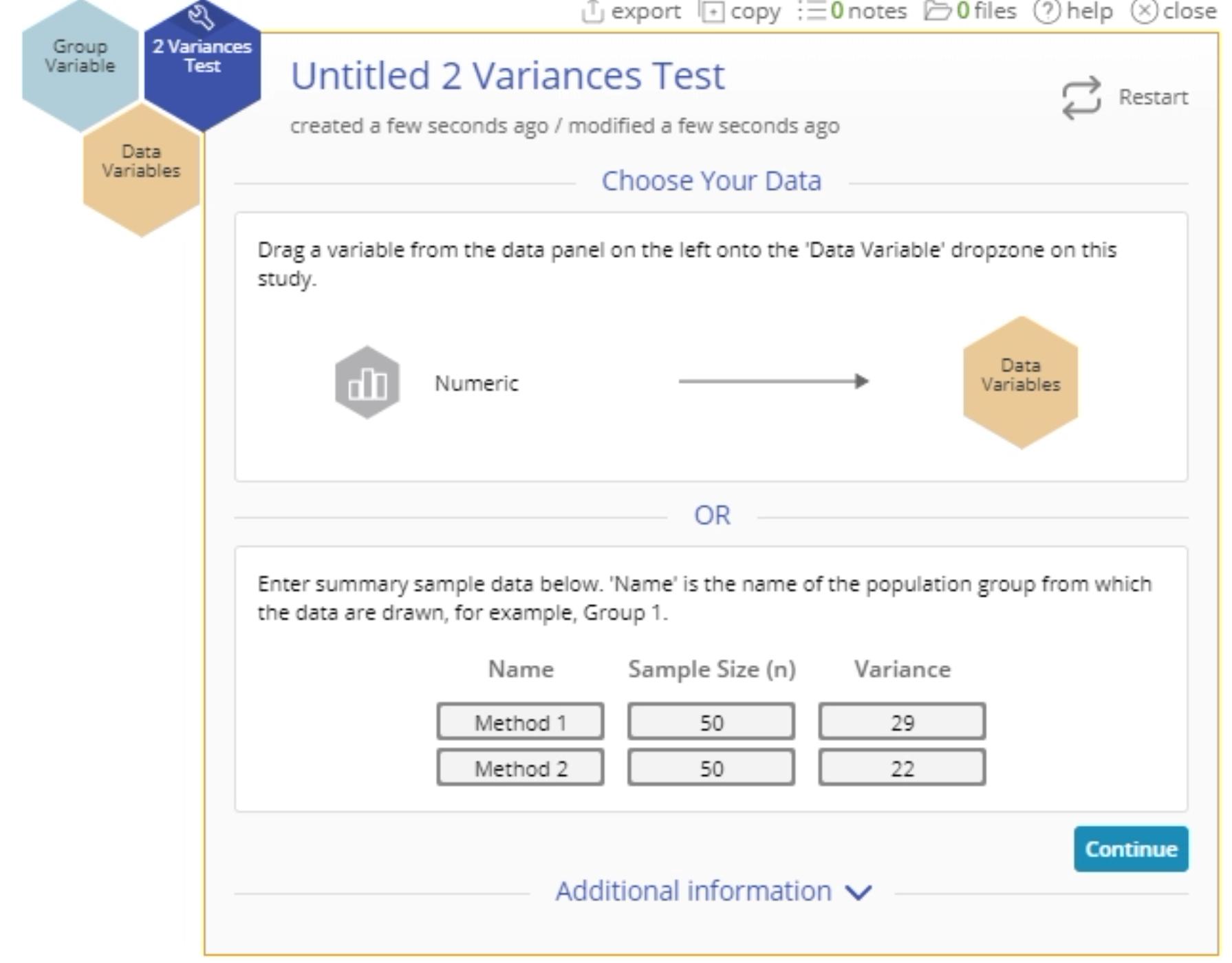 2 variances example summary
