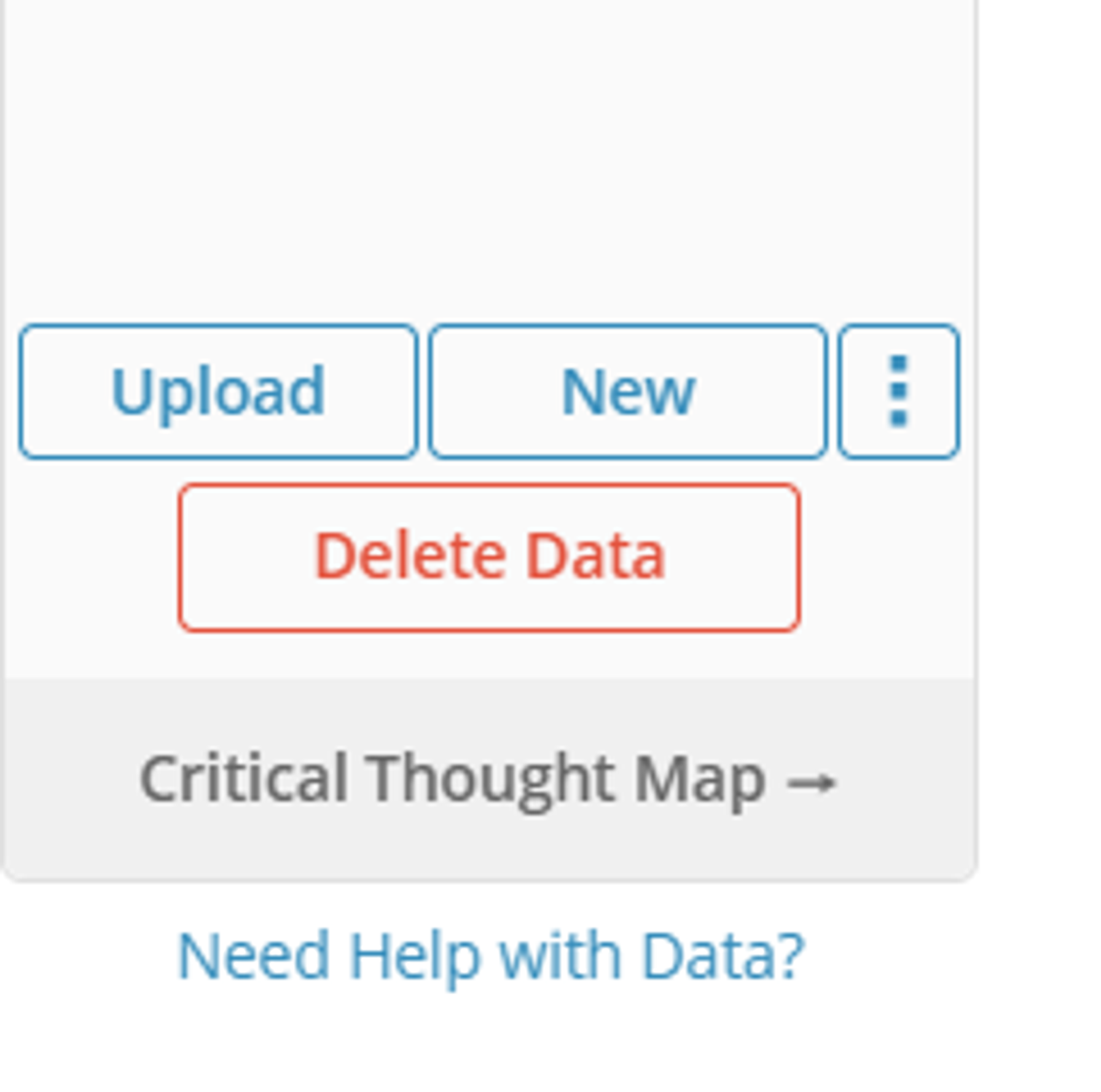 Bottom of Data Editor panel containing Upload, New, and vertical ellipses button