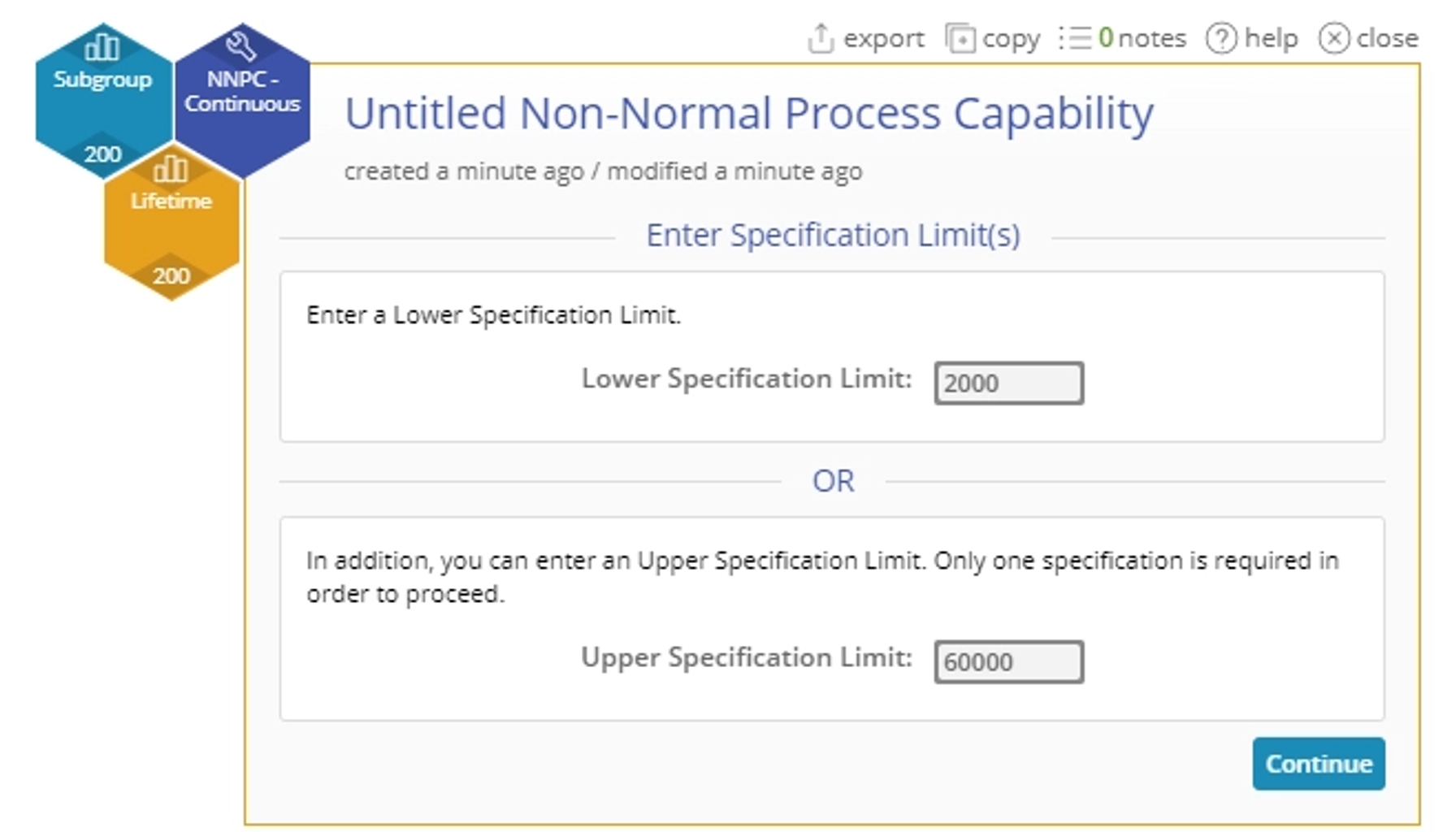 Non normal process capabilities with specification limits 2000 and 6000.