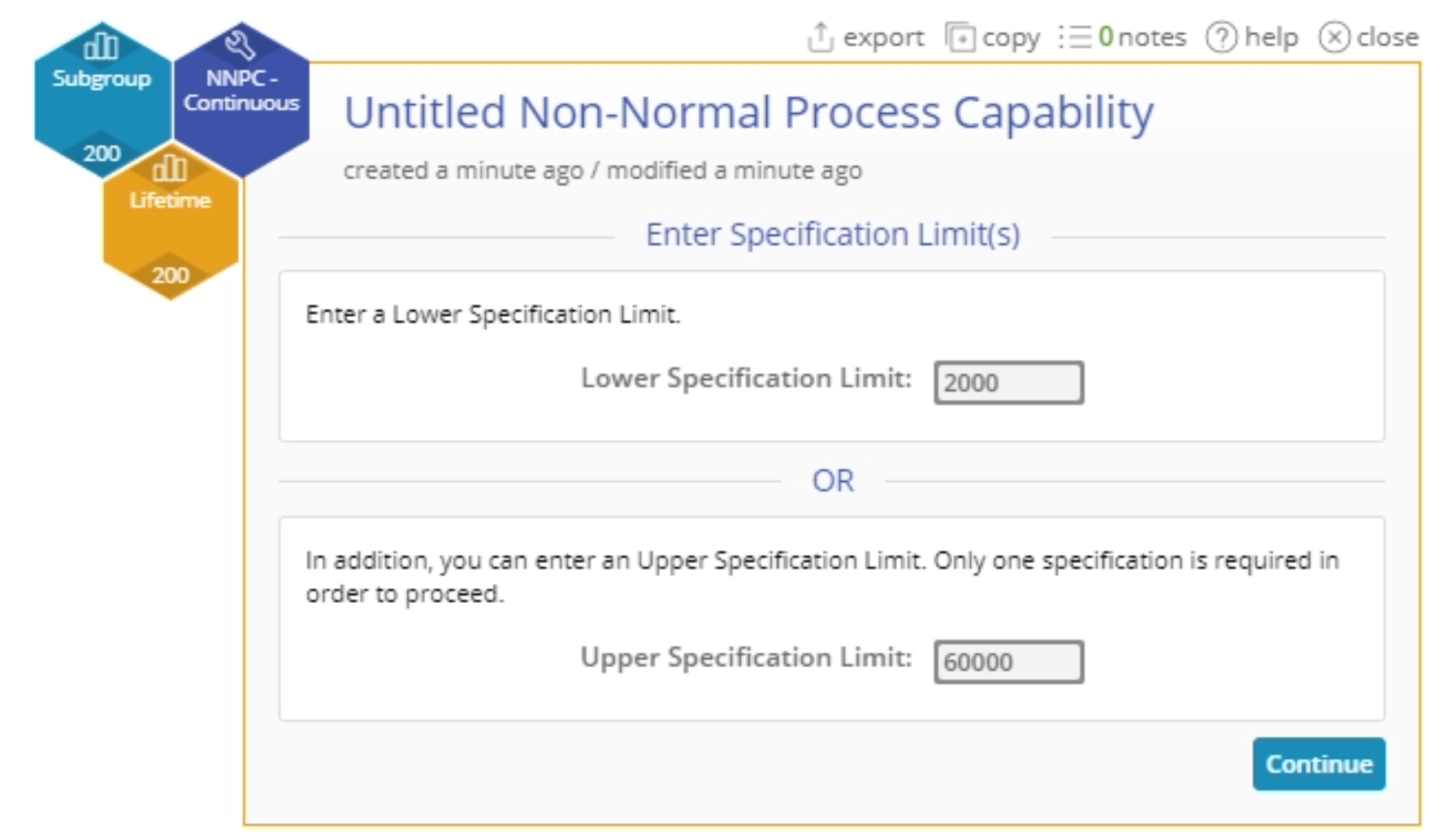 Non normal process capabilities with specification limits 2000 and 6000.