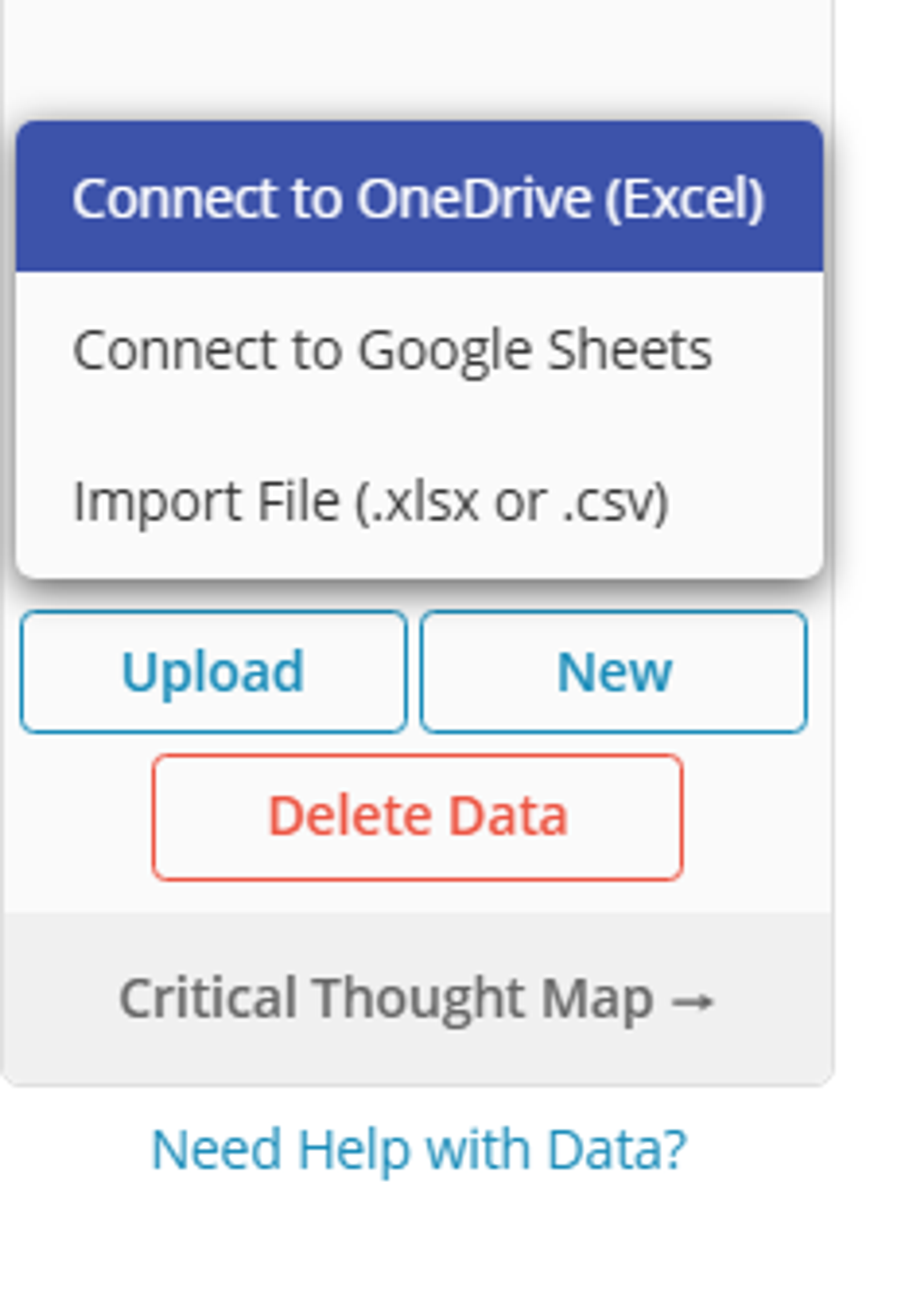 Dropup Menu with Connect to OneDrive with Excel highlighted