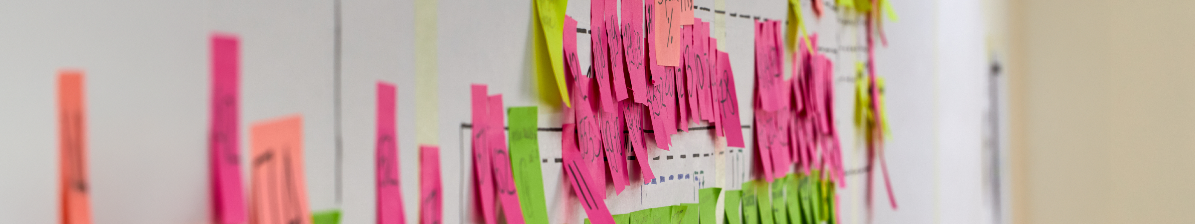 A messy hand-made value stream mapping project with post-its