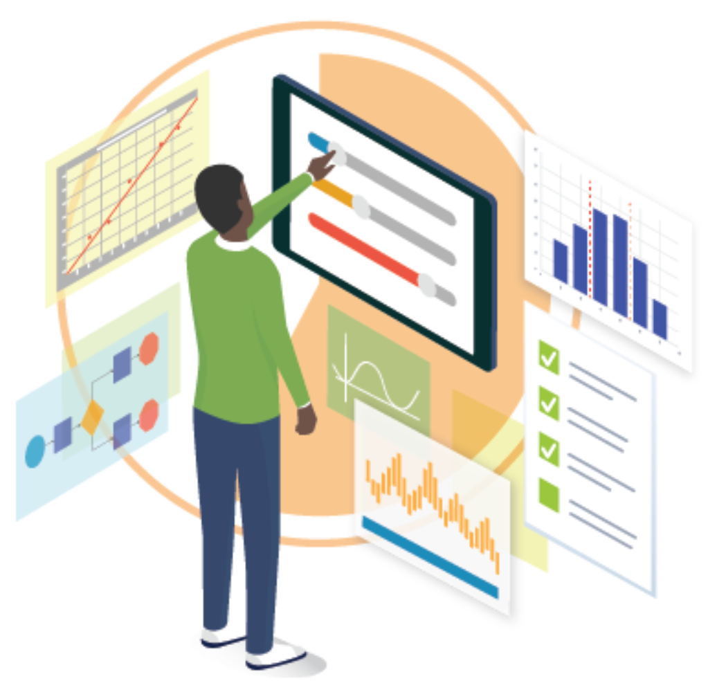A person toggling a slider and working tools during a process improvement project, using tools on a checklist.