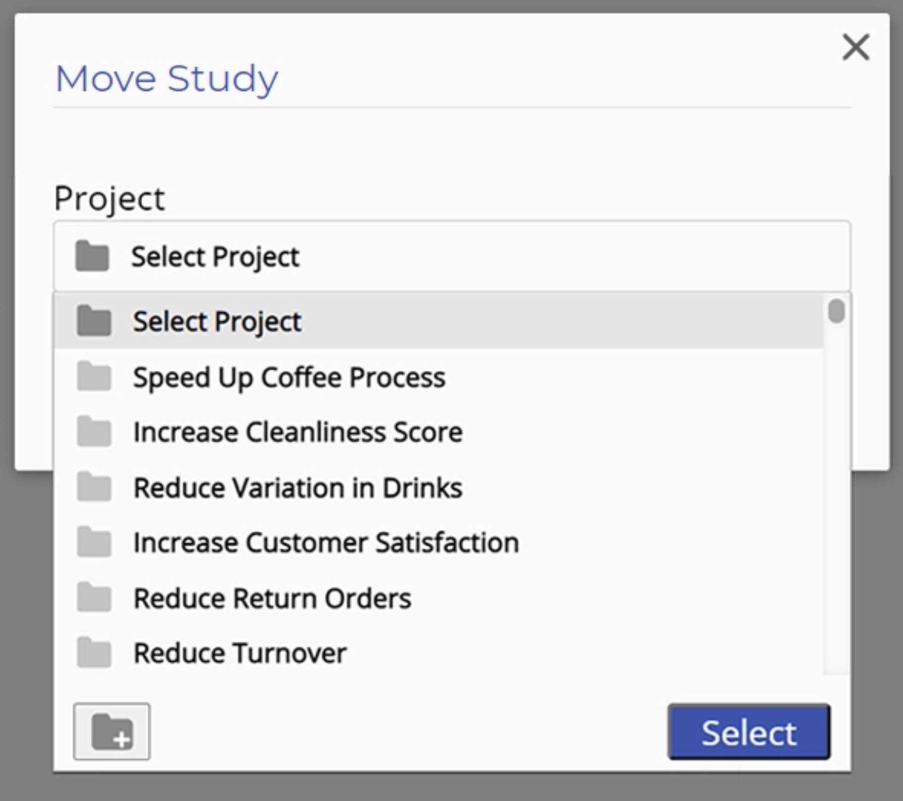 Select project to move from dropdown.