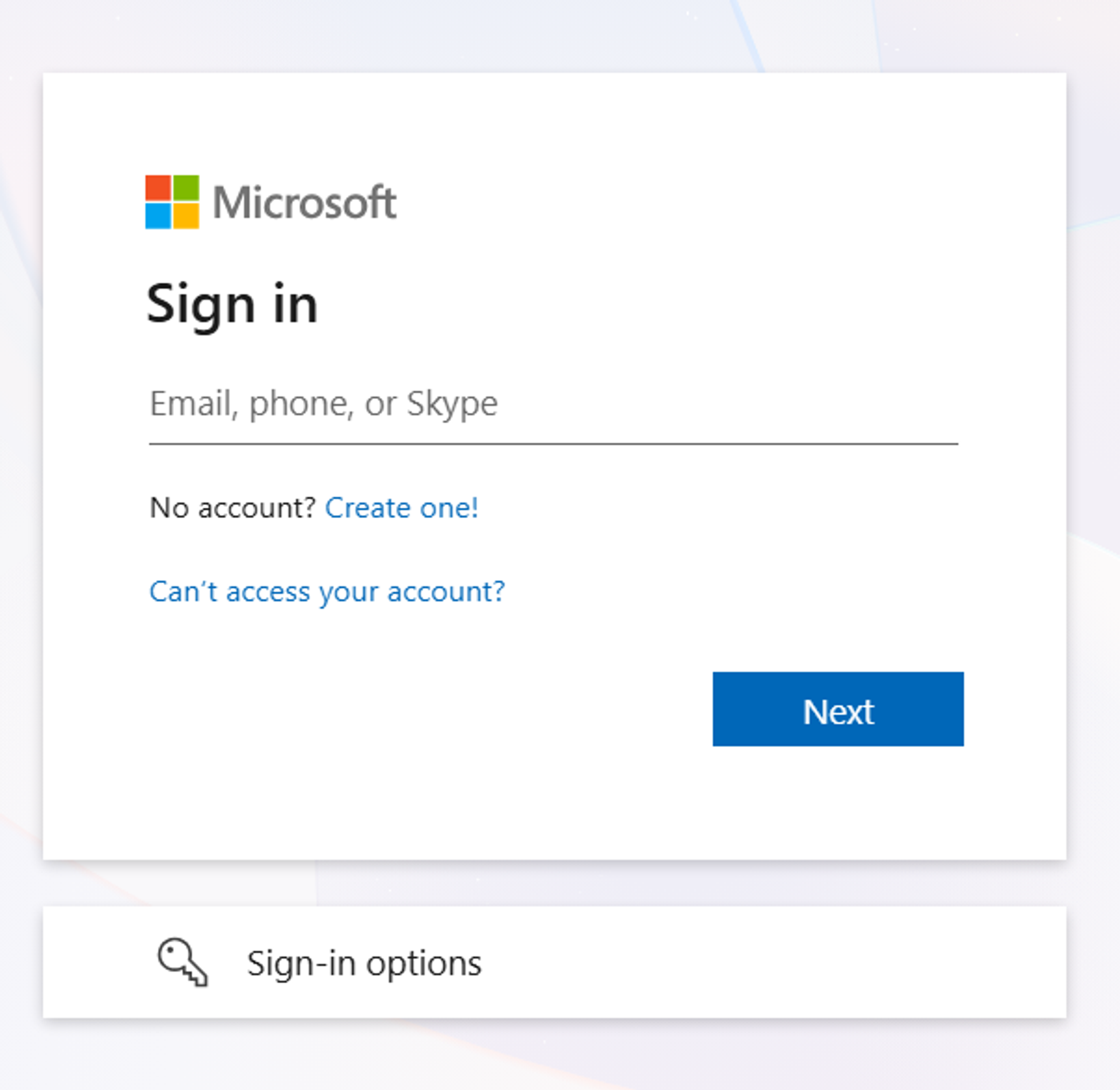 Microsoft Sign in Screen