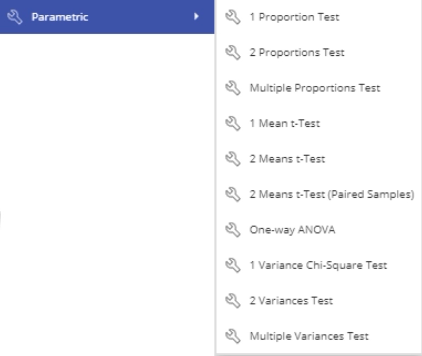 Parametric tool menu.
