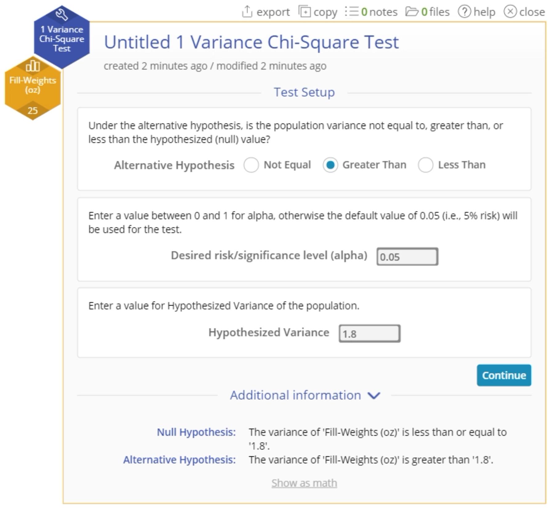 1 variance setup example