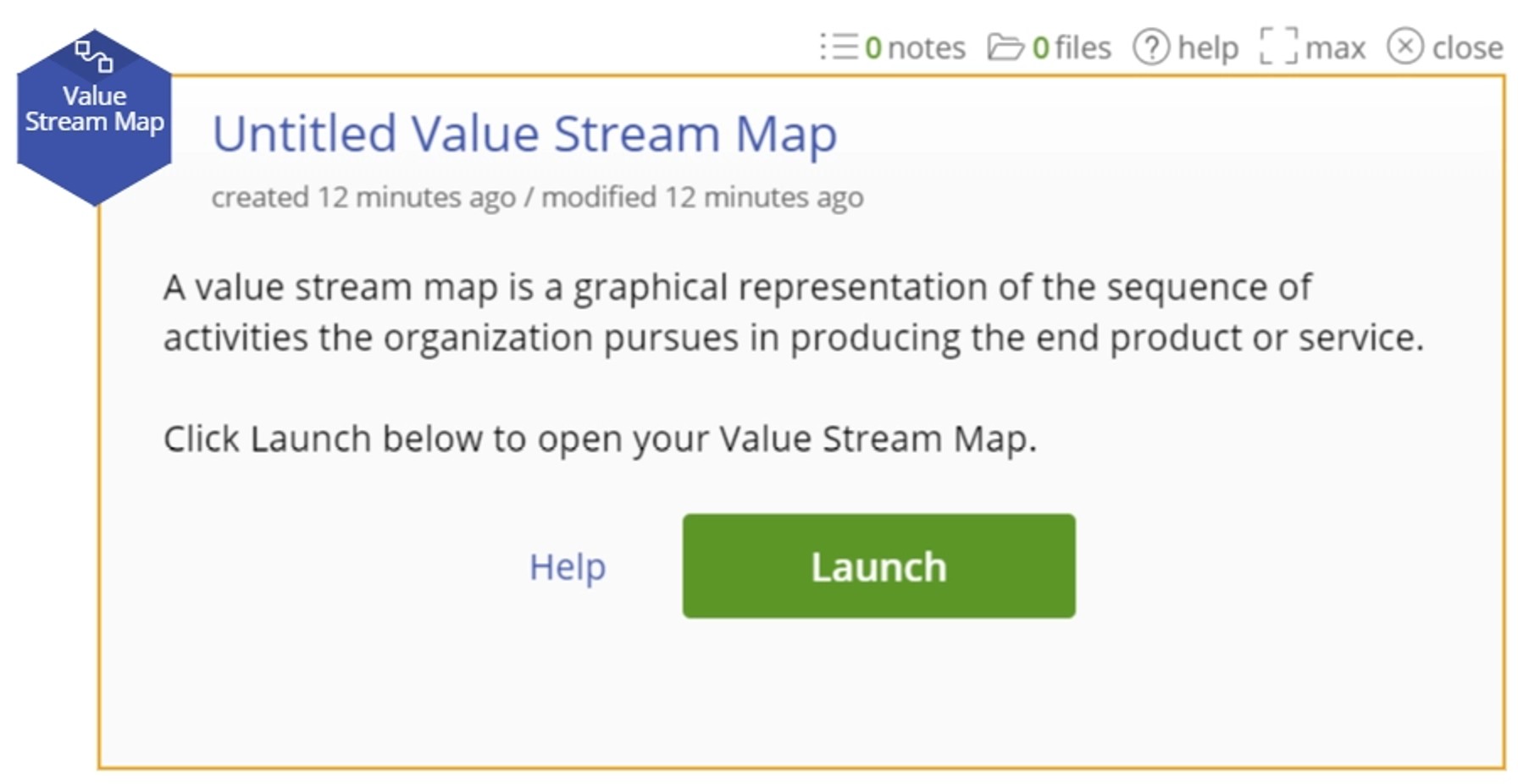 Value stream map launch menu.