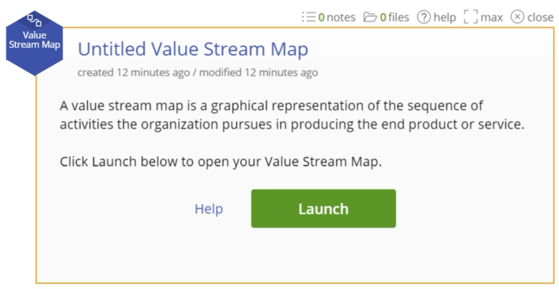 Value stream map launch menu.