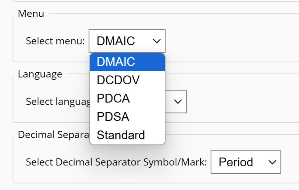 EngineRoom® Settings to enable different process improvement road maps