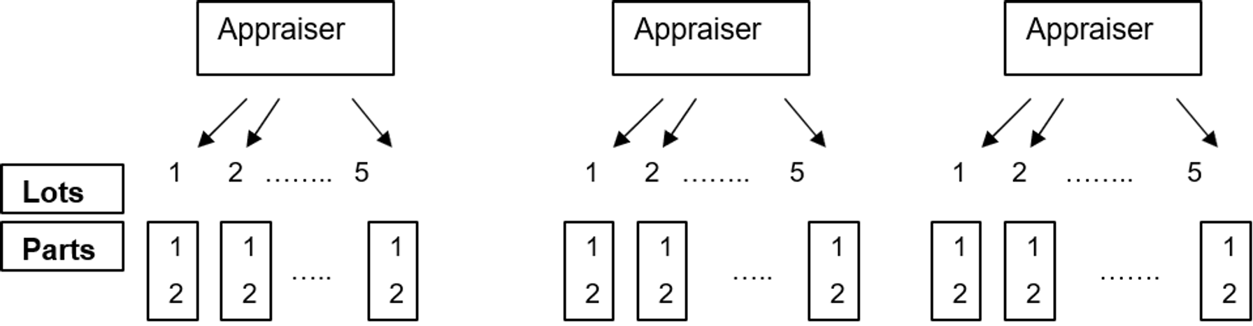 Diagram showing appraisers getting different lots and parts