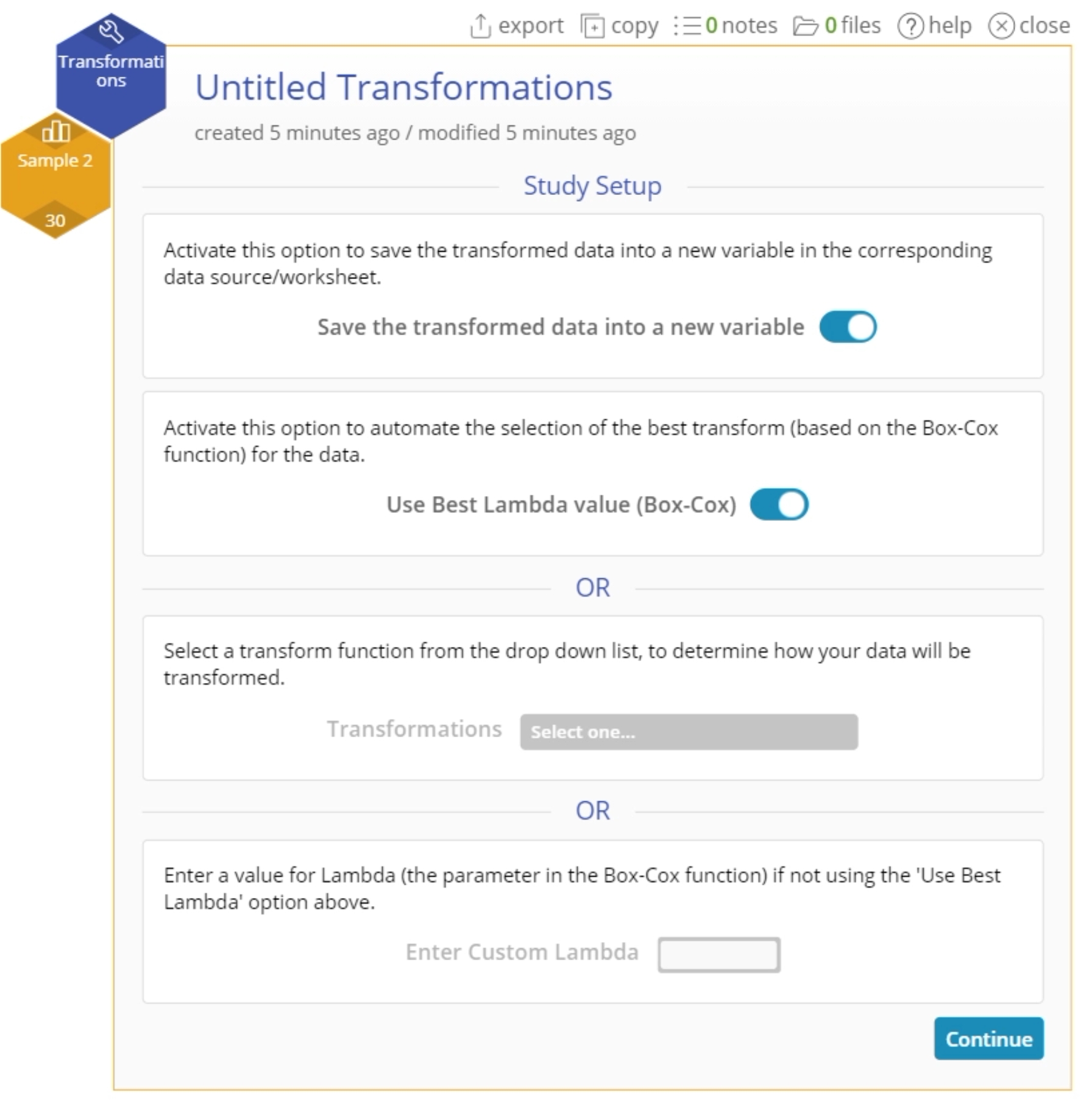 Transformations start up menu.