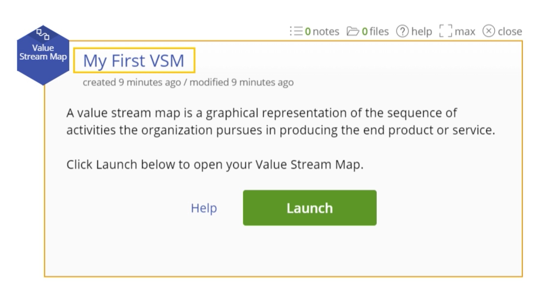 Value stream launch map menu with changed name.