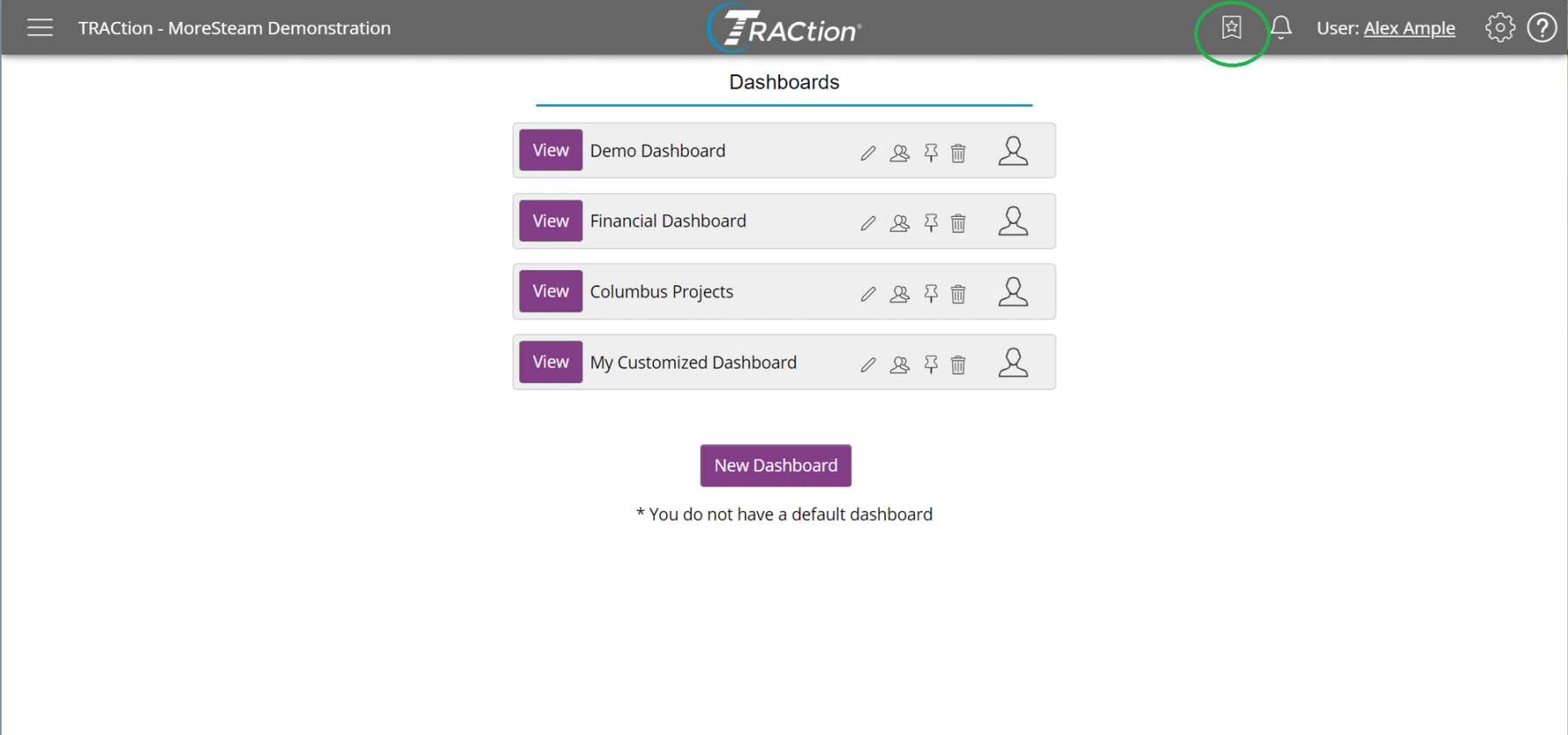 TRACtion "Set Homepage" button
