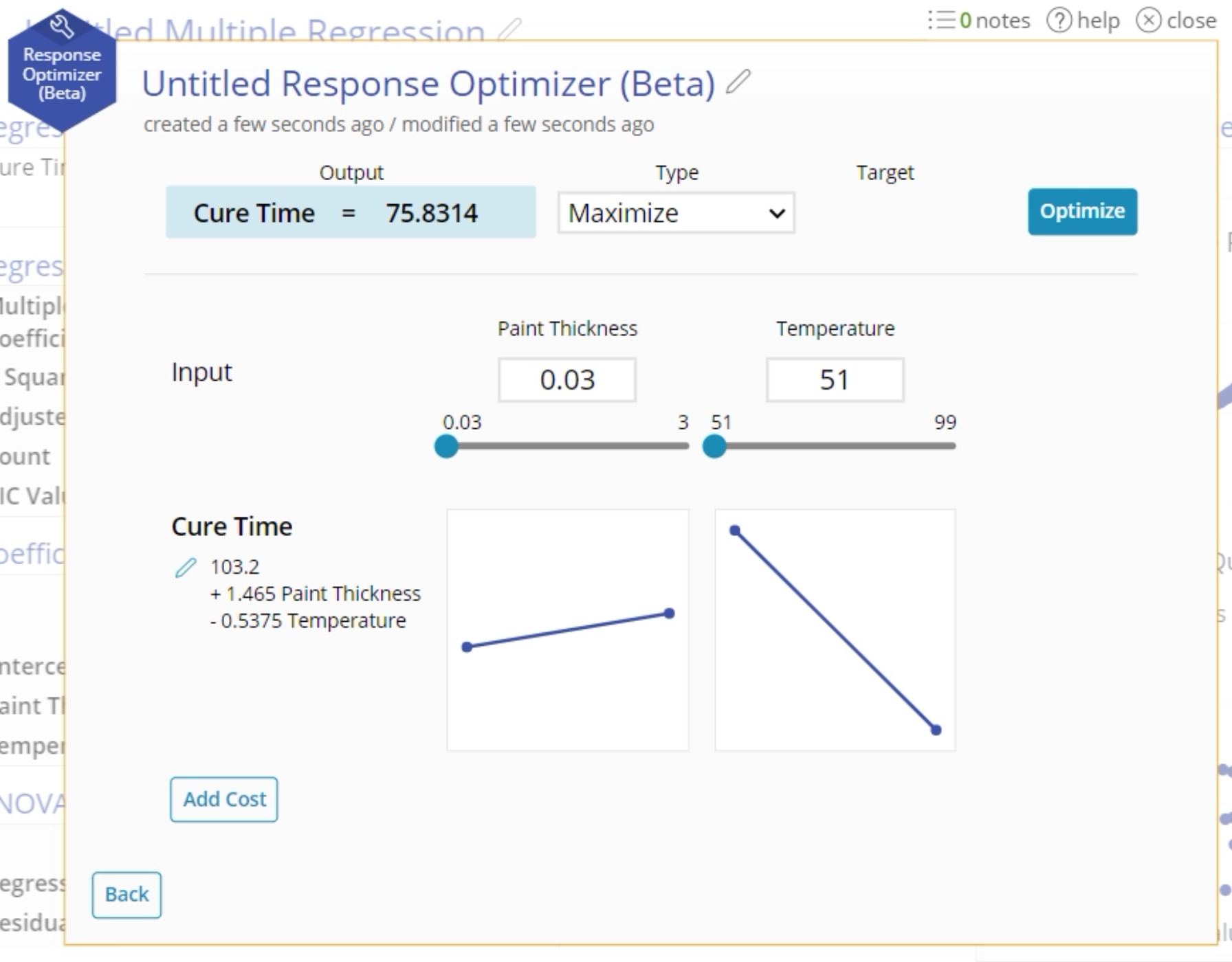 Sample optimizer output.