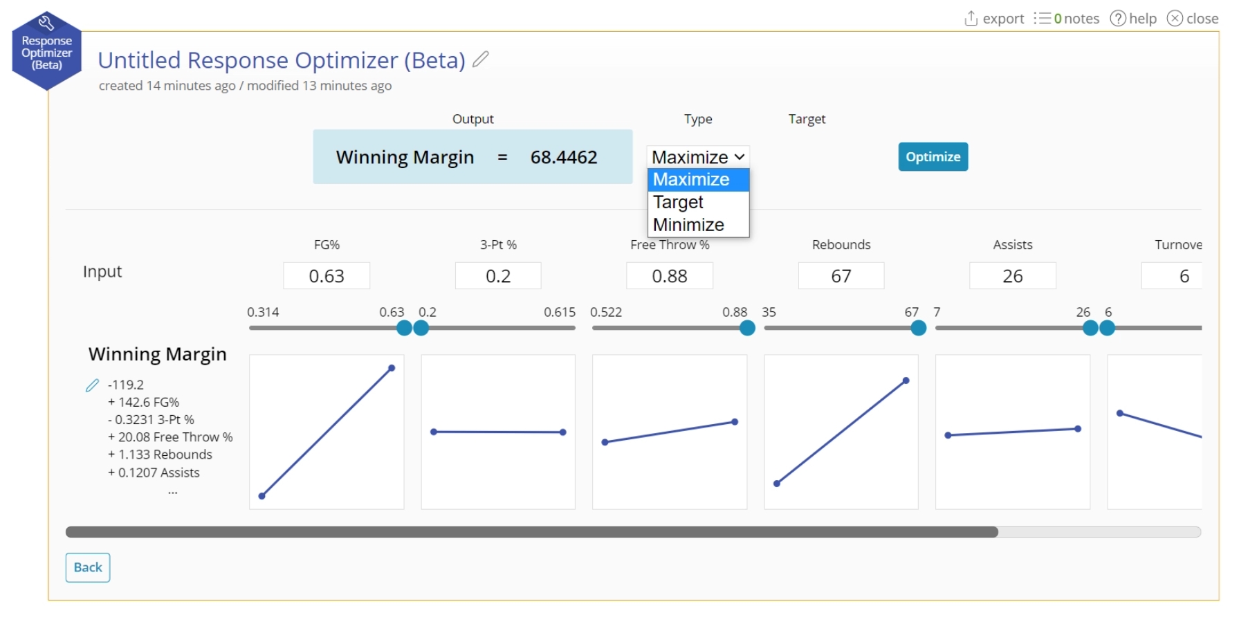 Optimizer with goals dropdown menu.