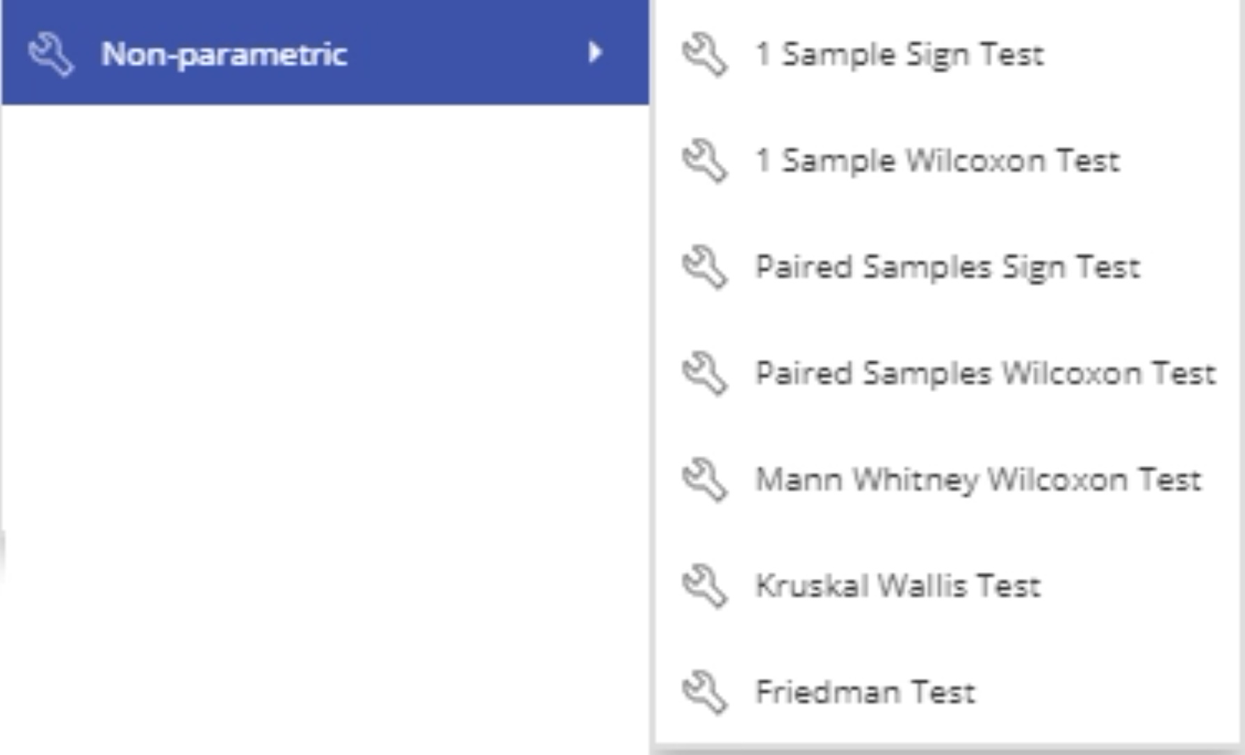 Non-parametric tool menu.