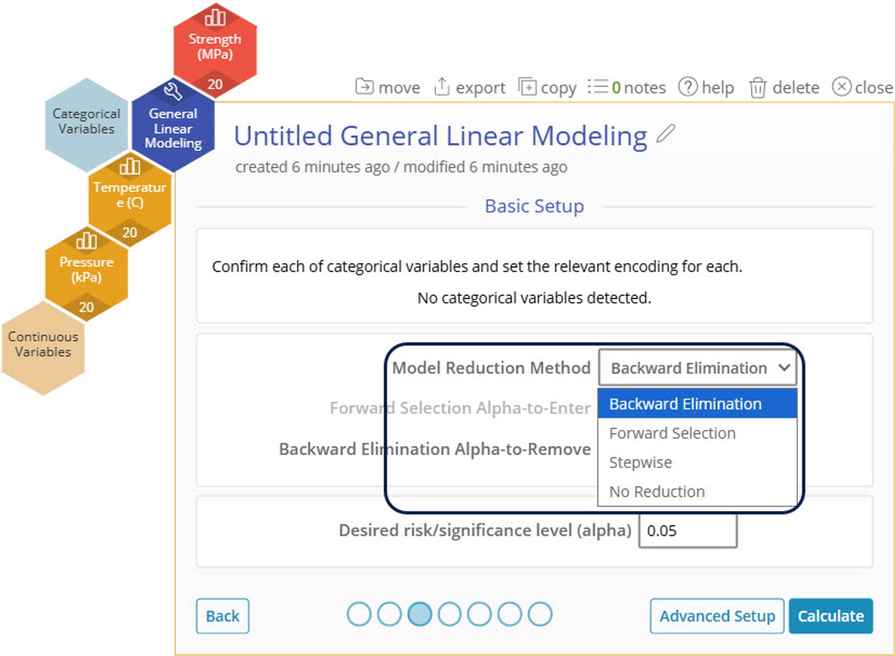 Highlighting model reduction methods on GLM start screen