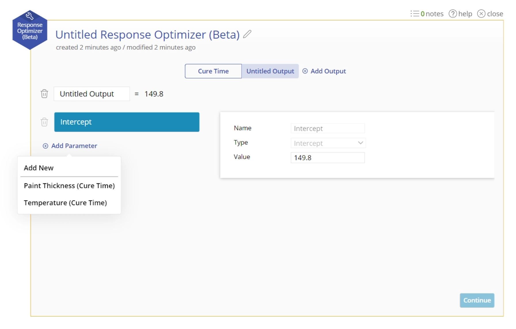 Optimizer with "add parameter" modal open.