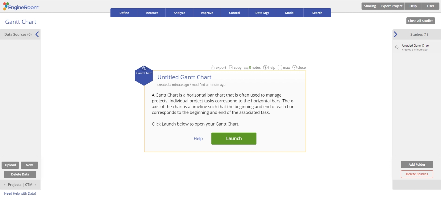 Gantt chart start up menu.
