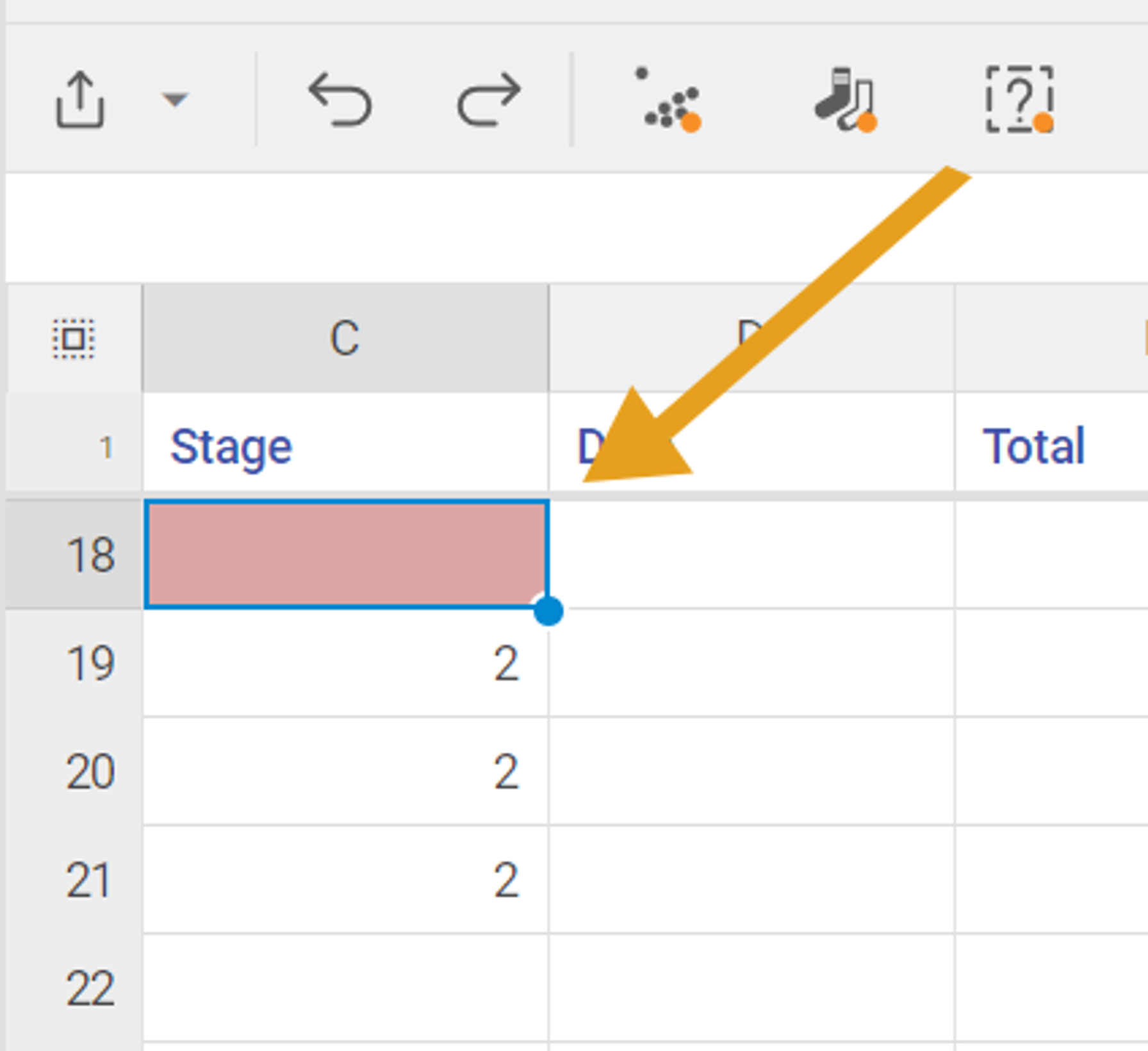 Missing data icon and related missing data cell, highlighted red