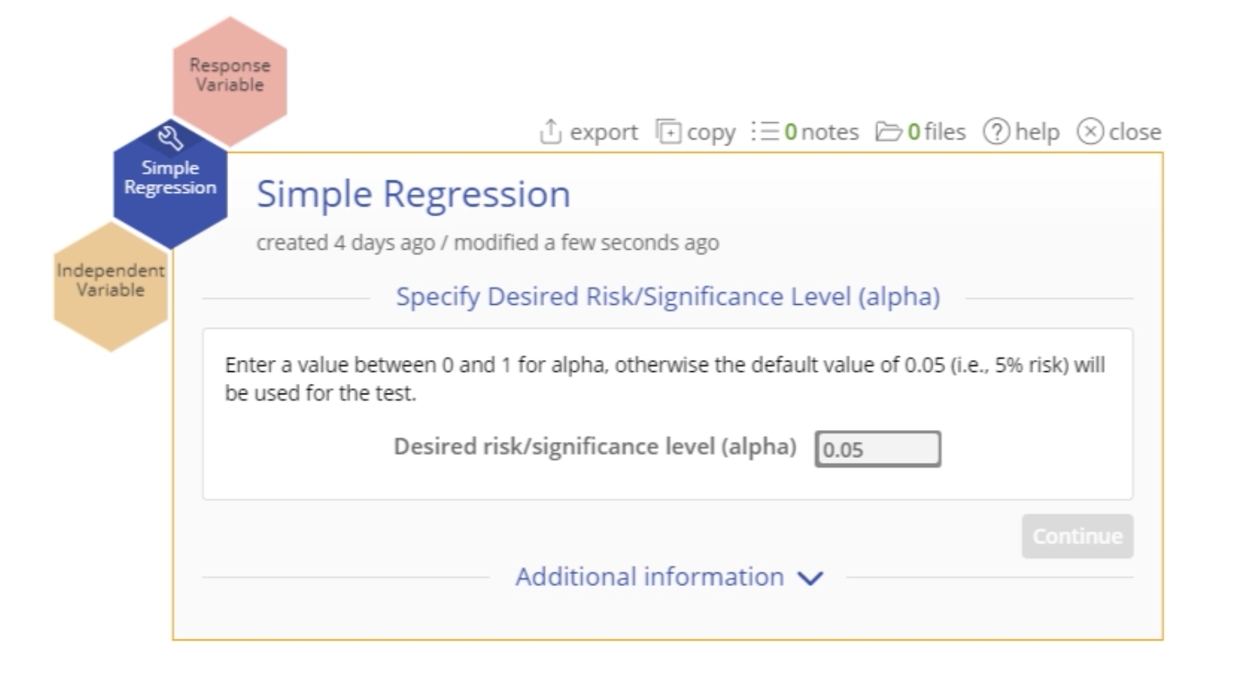 Sample simple regression output.